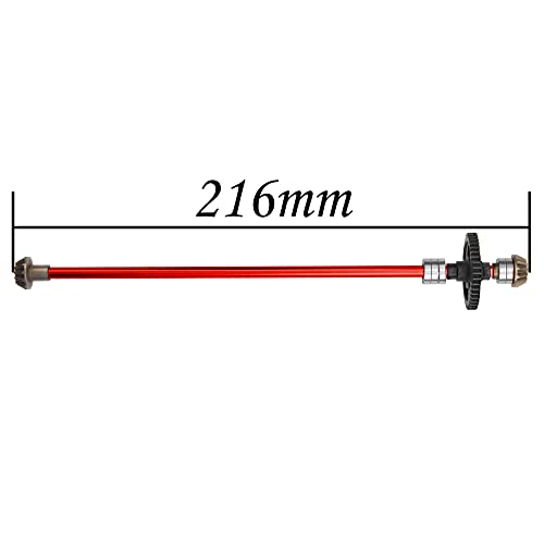 Metal Center Drive Shaft RC Car Central Transmission Shaft w/ 27T Motor Gear Upgrade Part Compatible with Wltoys 124018 124019 1/12 RC Car Buggy (Red) - color: Red