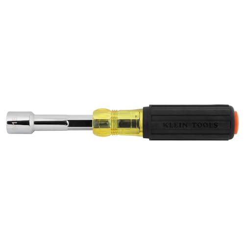 Klein Tools 65406M Metric Color-Coded Nut Driver, Hollow-Shaft, Heavy-Duty 6 mm Hex, Pass-Through Design, 6-Point Socket, and Cushion-Grip Handle - size: 6mm