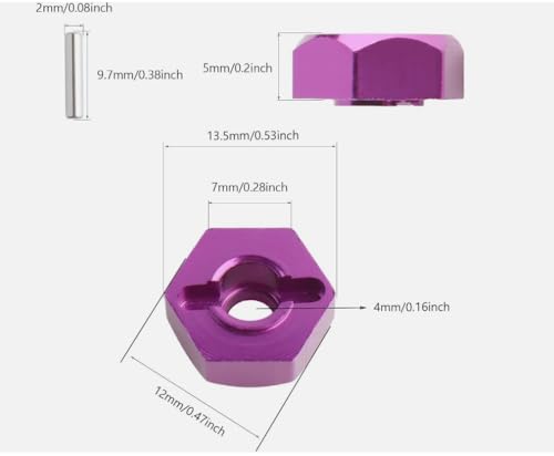 4pcs 12mm Aluminum Wheel Hex Nut Hub Adapter for HSP 102042 02100 Himoto 4WD 1/10 RC Car (Purple) - color: Purple