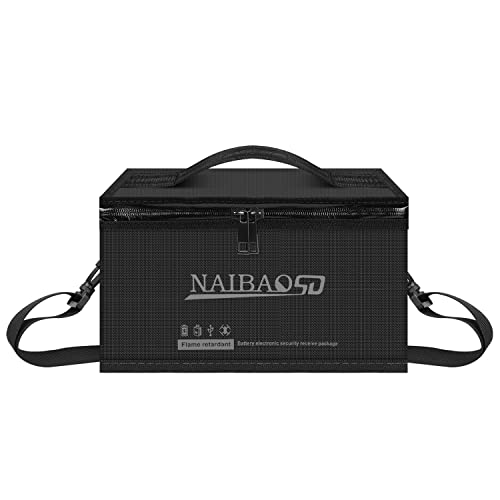 Fireproof Lipo Battery Bag, 11 x 8 x 6.5 in | Explosionproof, Fire Resistant, Detachable Shoulder Strap, Double Metal Zipper, Large Capacity - color: black