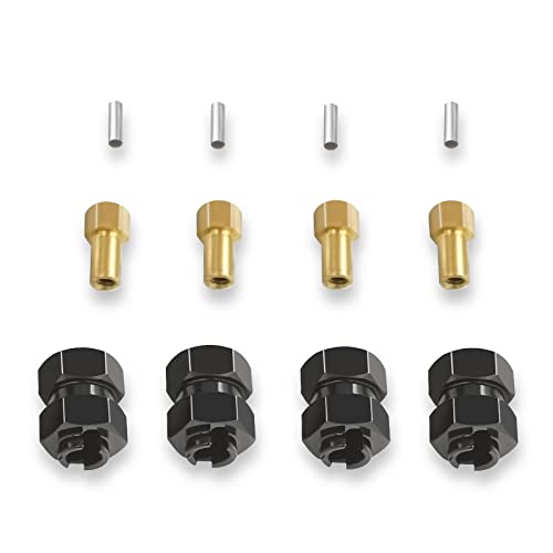 4Pcs SCX24 Aluminum 7mm Hex Wheel Hubs Extension Adaptor Combiner | Extension 4mm Wheel Drive Hub Coupler for 1/24 Axial SCX24 90081 AXI00005 AX100002 AXI00001 AXI00006 AXI00004 RC Car (Black) - color: Black