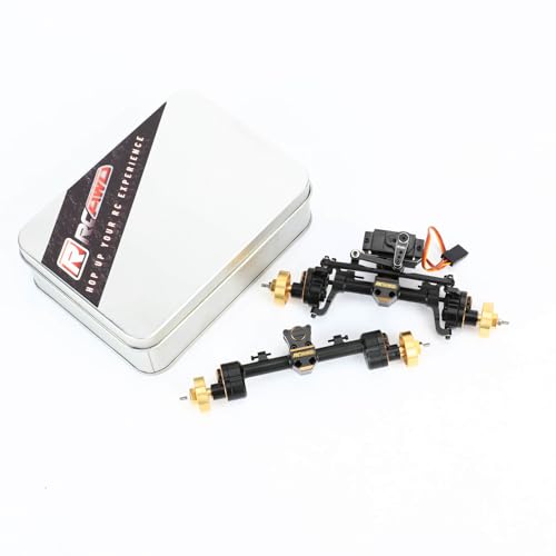 RCAWD Brass SCX24 Portal Axle Set with 12T Servo for Wrangler Bronco Gladiator C10 Deadbolt Upgrades, 6mm Extended Axle Shaft for Wider Chassis Bigger Wheel, 12T Gear Up 30% Speed for Axial SCX24