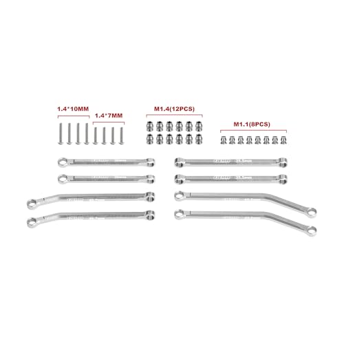 GPM for Axial SCX30 1/30 7075-T6 Aluminum Front & Rear Link Set RC Crawler for SCX30 Ford Bronco Jeep Wrangler JLU Chevrolet K10 (Silver) - color: Silver