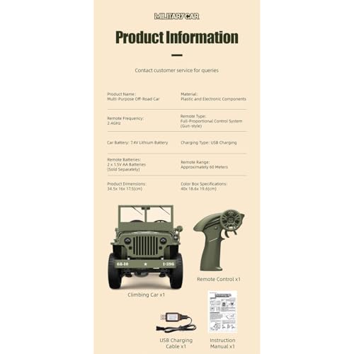 1/10 Scale 4WD RC Crawler, 2.4GHz 4x4 Military Off-Road RC Monster Truck with LED Lights, Dual Motors & DIY Interior for Hobbyists - color: Army Green