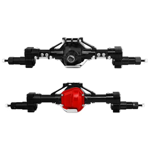 Aluminum Front & Rear Portal Axles for Axial SCX10 & SCX10 II 1/10 RC Crawler Car Axle Set Metal Upgrades Part (Black) - color: Black