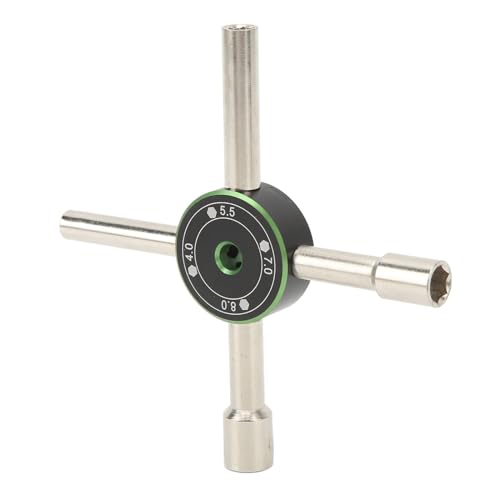 Mini Wrench, 4/5.5/7/8mm Stainless Steel Universal Lock Nut Cross Wrench Cabinet Key 4 Way Hexagon Socket Spanner Valve RC Car Maintenance (Green)