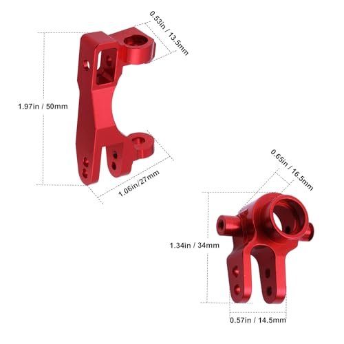 Hobbypark Aluminum Caster Blocks (c-hubs) & Steering Blocks for 1/10 Traxxas Slash 4x4,Upgrade Replacement of 6832 6837 Hop Ups (Red)