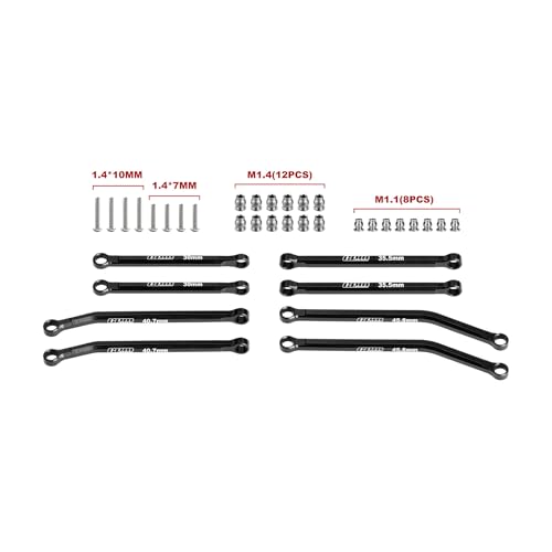 GPM for Axial SCX30 1/30 7075-T6 Aluminum Front & Rear Link Set RC Crawler for SCX30 Ford Bronco Jeep Wrangler JLU Chevrolet K10 (Black) - color: Black