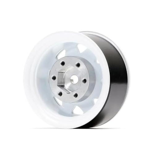 4PCS 1.55 inch Metal Beadlock Wheel Hub RC Car Aluminum Alloy Wheel Rim Compatible with 1/10 RC Crawler Car Model D90 TF2 Tamiya CC01 CC02 LC70 LC80 (White) - color: White