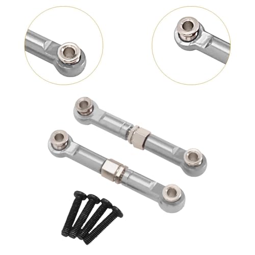 2X 1/14 RC Steering Linkage Aluminum Alloy Adjustable Tie Rods for 14211 Model RC Hobby Car Parts- Silver - color: Silver