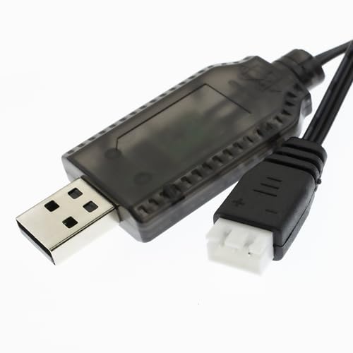 7.4V XH-3P 3-Pin USB Charger Cable for 2S LiPo Battery Packs, 1.8ft Cord | Charges 7.4V 2S LiPo battery packs with XH-3P plug for gel blasters, splatter ball guns, SCX24 RC cars and drones