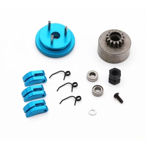 RC Car Accessories Compatible with HSP for HPI 1/8 RC Car Bearing Clutch Nut Springs Aluminum Alloy Parts Accessories 14T Gear Flywheel Assembly(Blue) - color: Blue