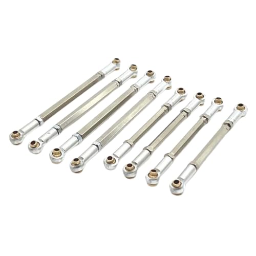 8Pcs RC Model Vehicle Parts Steering Link Rod, Replacement Chassis Linkage Adjustable for MN128 1/12 Scale Truck DIY Accs, Argent