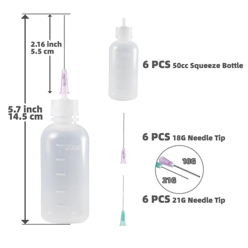 6 Pack Needle Tip Squeeze Bottle 50mL(1.69 OZ), Precision Gun Oil Bottle, Needle Oiler Bottles for Craft, Glue, Paint, Hinges, Sewing Machines & More - LDPE Material with Premium Seal