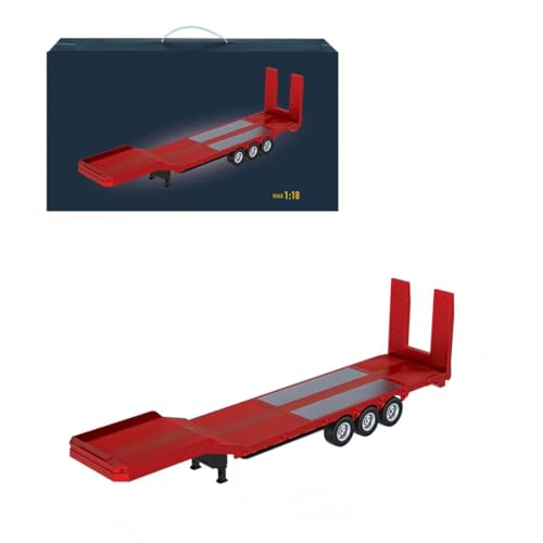1/18 Scale Flatbed Trailer for 770S Tractor, Heavy Duty RC Semi Trailer Model with Adjustable Ramps Stands, Adult Collectible Truck Accessory - color: Red Flatbed