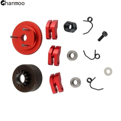 1/8 RC Car 14T Clutch Bell Flywheel Assembly Kit Shoes Bearings Gear Engine Nut Springs Cone for 1:8 RC Buggy Truck Car KYOSHO HPI HSP Axial Himoto 21-28cxp Nitro Engine Parts (Red) - color: Red