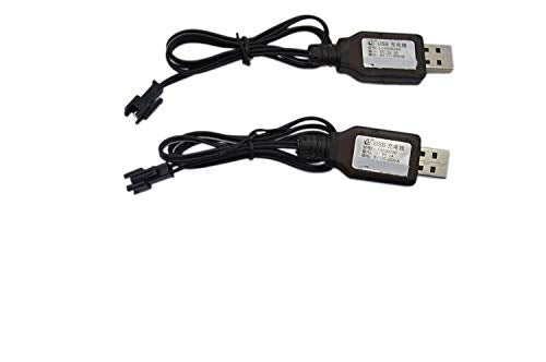 Blomiky 2 Pack 6.0V 250mA Ni-MH Battery Charger Cable with SM 2P Connector Plug Suitable for 6V 700mAh Ni-cd Battery 4WD Old Version Amphibious Stunt RC Cars Vehicle/SM-2P 6V USB 2