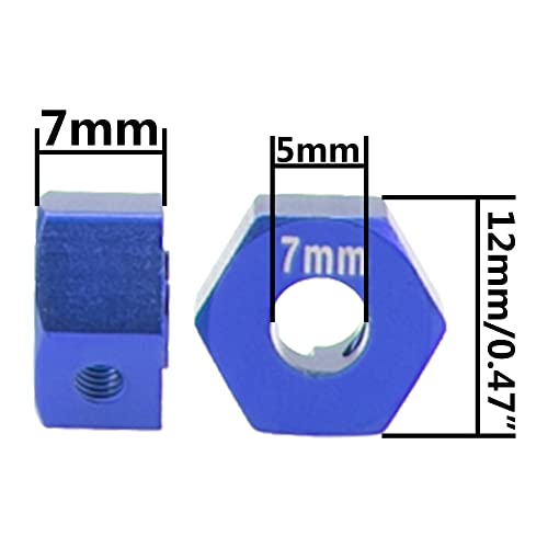 Metal 12mm Hex Wheel Hubs 7mm Thick Drive Adapters with Flanged Lock Nuts Compatible with Traxxas 1/10 4WD Rustler Slash Stampede RC Car,Replace Part 1654 (Blue) - color: Blue