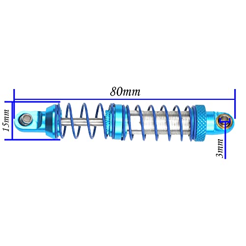 4Pcs Vgoohobby Metal Shocks Absorber Adjustable Dampers Compatible with Axial SCX10 Traxxas TRX4 D90 90046 Redcat Gen7 1/10 RC Crawler Car (Blue,80mm) - size: 80mm