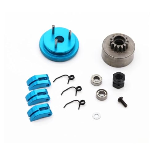 RC Car Accessories Compatible with 1/8 RC Car Bearing Clutch Bell Shoes Nut Springs Parts Accessories 14T Gear Flywheel Assembly(Blue) - color: Blue