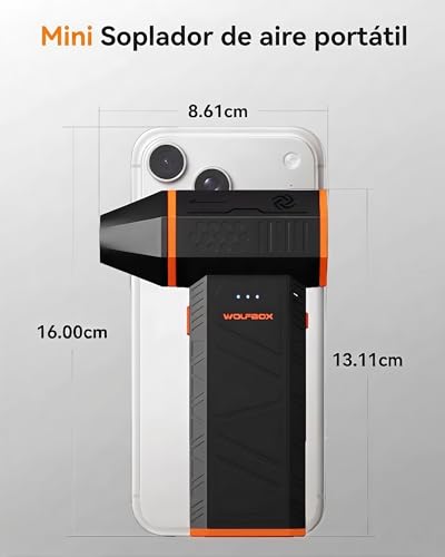 WOLFBOX MegaFlow 50 Compressed Air Duster, 110,000 RPM, 3-Gear Adjustable | Electric, Mini Blower, Fast Charging, Computer, Keyboard, House, Outdoor, Car, 0.45 lb Lightweight, 4 Nozzles