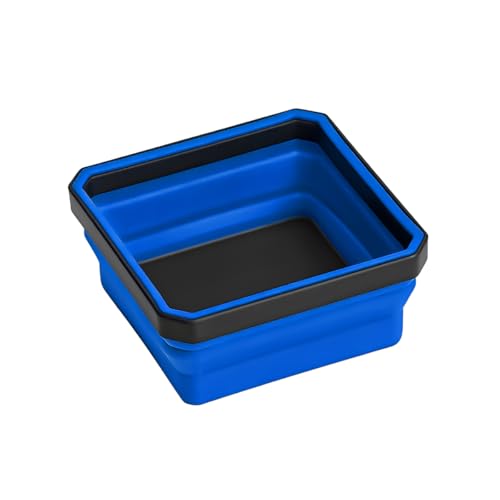 Car Collapsible Magnetic Parts Tray, Foldable Silicone Magnetic Vehicle Tool Tray Organizer for Bolts Screws Nuts, Square Automotive Washers Pins Magnet Bowl, Universal Fit (Blue) - color: Blue