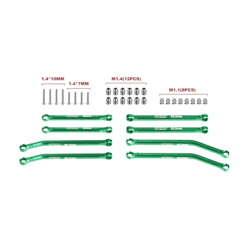 GPM for Axial SCX30 1/30 7075-T6 Aluminum Front & Rear Link Set RC Crawler for SCX30 Ford Bronco Jeep Wrangler JLU Chevrolet K10 (Green) - color: Green