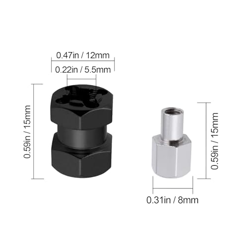 4-Pack HobbyPark 12mm Wheel Hex Drive Hubs Combiner Coupler Aluminum 15mm Offset Extension for 1/10 RC Crawler Car Parts (Black) - color: Black, size: 15mm Length