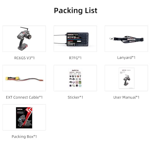 Radiolink RC6GS V3 7 Channels RC Transmitter and Waterproof Gyro Receiver R7FG, 30 Models Storage 2.4Ghz Voltage Telemetry Surface Remote Radio Controller for RC Crawler, Drifting, Car and Boat
