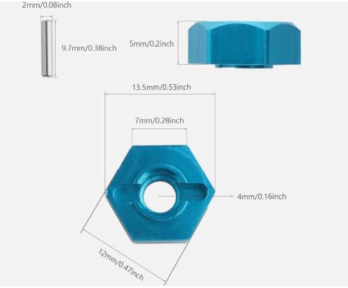 4pcs 12mm Aluminum Wheel Hex Nut Hub Adapter for HSP 102042 02100 Himoto 4WD 1/10 RC Car (Blue) - color: Blue