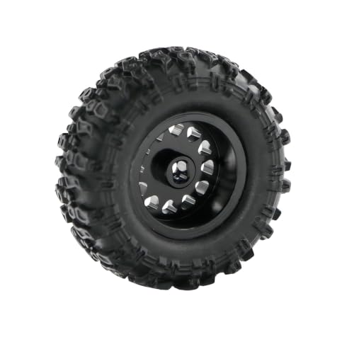 1.0 Inch RC Crawler Wheels and Tires Set, Pre-Mounted Aluminum Wheel & Tire Combo with Foam Inserts, Fit for 1/18 SCX24 SCX30 Micro RC, 4PCS (Black) - color: Black
