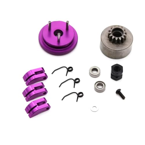 RC Car Accessories Compatible with HSP for HPI 1/8 RC Car Bearing Clutch Nut Springs Aluminum Alloy Parts Accessories 14T Gear Flywheel Assembly(Red) - color: Red