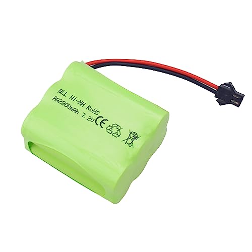 2PCS AA 7.2V 2800mAh Ni-MH High Capacity Battery with SM-2P Plug and 2PCS USB Charging Cable for Toy Tank Engineering, Flat Semi-Trailer Trucks, RC Cars Spare Batteries Pack