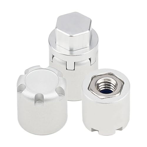 4PCS RC M4 Wheel Hex Nuts with Tools,CNC Aluminum RC Car Dustproof Wheel Rim Center Cap Hub Suit for TRX4 Axial SCX10 Redcar D90 Tamiya Etc 1/10 RC Crawler Car Upgrades (Silver) - color: Silver