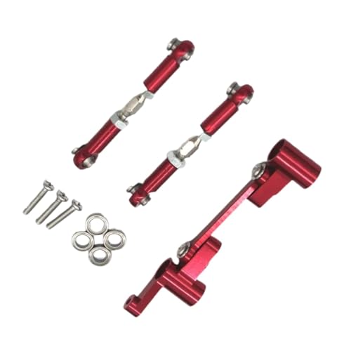 for Mjx for 14210 14209 1/14 RC 4WD Remote Control Car Remote Control Metal Upgrade Parts Steering Assembly Steering Rod Control Accessories RC Car Repair Kit(Red) - color: Red