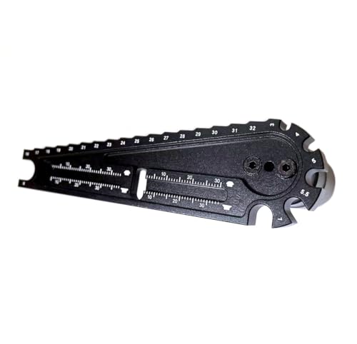 RC Ride Height Gauge & Turnbuckle Wrench 4-in-1 Tool for 1/10 1/8 Car | 4 tools: ride height gauge, L-shape 17mm hub wrench, turnbuckle wrench (3-8mm), screw gauge (0-35mm). aluminum, pocket-size.
