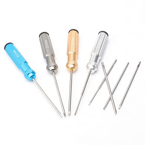 4Pcs RC Screw Driver Kit, 1.5/2.0/2.5/3.0mm Nut Screwdrivers with Small Cross Wrenches Sleeve, Hex Driver Repair Tool Set for RC Car Helicopter Models