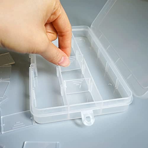 Yansanido 4 Pcs 15 Grids Clear 6.85 Inch X 3.85 Inch Adjustable Small Removable Clear Plastic Jewelry Organizer Divider Storage Box Jewelry Earring Tool Containers - color: Clear