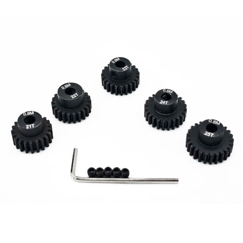0.8M Hardened Steel Pinion Gear Set 1/8 inch 5mm Hole 21T 22T 23T 24T 25T with Hex Key for RC Brushless Brush Motor RC Car Upgrade - size: 21T 22T 23T 24T 25T