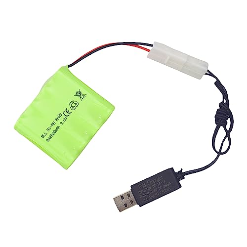 AA 9.6V 2800mAh Ni-MH High Capacity Battery with Tamiya Plug and USB Charging Cable for Toy Tank Engineering, Flat Semi-Trailer Truck, RC Car Spare Battery Pack