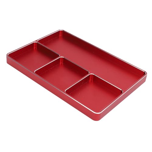 POCREATION RC Screw Tray Aluminum Alloy Magnetic Parts Organizer with 4 Grids 128 X 90 X 9.5 Mm for RC Car Plane Helicopter Boat Repair Workbench Use (Red) - color: Red