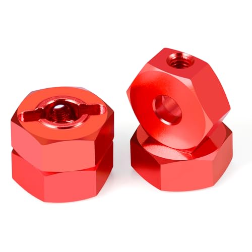 4PCS Aluminum Wheel Hex Hub Drive Adapter Combiner Coupler Compatible with Tamiya TT02 1/10 RC On Road Touring Car Upgrade Parts (Red) - color: Red