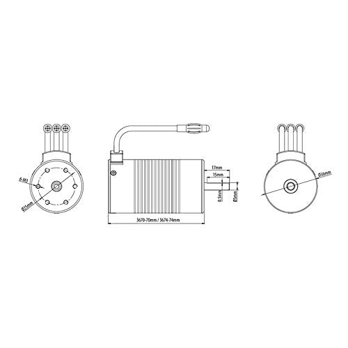 3670 4-Pole Waterproof Brushless Sensorless Motor, 1850KV for RC Car, Truck, Boat, EDF