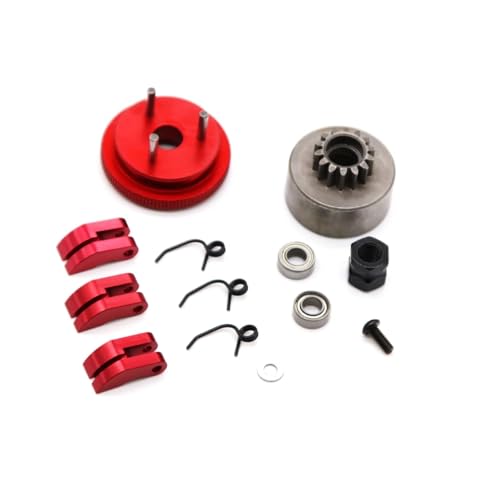 RC Car Accessories Compatible with 1/8 RC Car Bearing Clutch Bell Shoes Nut Springs Parts Accessories 14T Gear Flywheel Assembly(Red) - color: Red