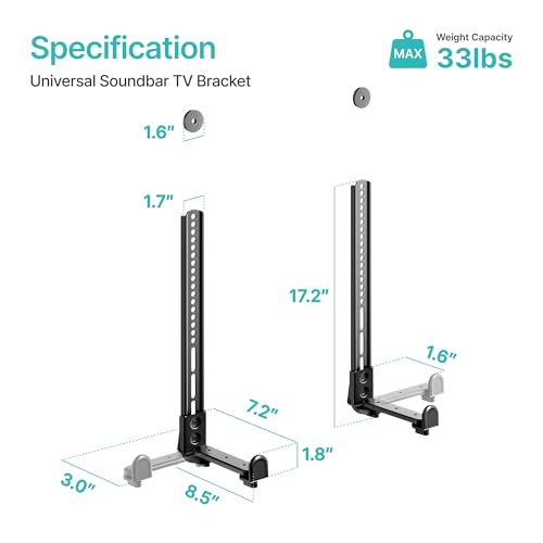 Soundbar TV Mount,33lbs Capacity,Compatible with Depth from 1.6" to 7.2" | Anti-Vibration Pads to Reduce Vibration,Soundbar Mount under TV,Easy Installation