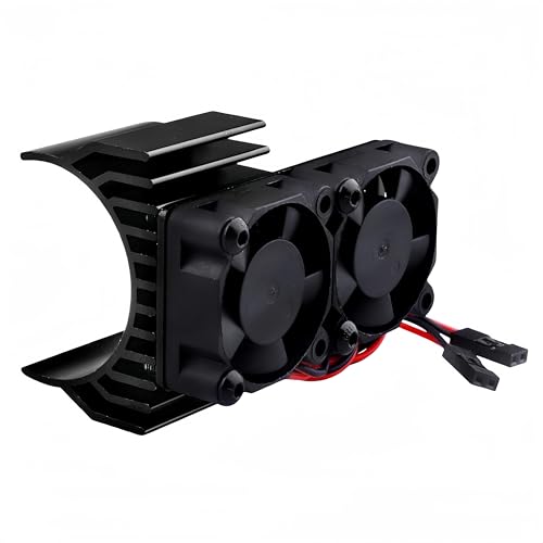 RC Motor Fan Radiator Aluminum Heat Sink Twin Cooling Fan for 1/10 RC Car 540/550 Track HSP HPI Wltoys Himoto Tamiya (Black)