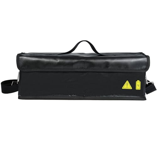 Fafeicy Fireproof Lipo Bag Safe Charging Pouch with Side Charging Port and Adjustable Shoulder Strap for Battery Storage and Transport Use 41x12x13cm