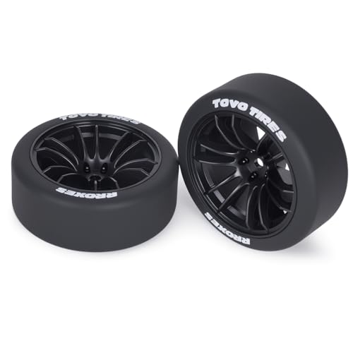 AMK 1/10 RC Drift Wheels & Tires Set, Hard Plastic Drift Tires with 12mm Hex Wheels, Complete 4-Pack for On-Road RC Drift Cars, Fits Tamiya TT01 TT02 XV01, Kyosho, HPI, HSP (Black) - color: Black