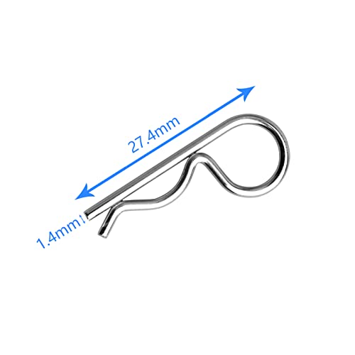 20pcs HobbyPark Universal RC Car Body Clips and Pull Tabs Retainer R Pins for 1/10 Traxxas Arrma Axial Losi & All 1/8 Redcat HPI HSP Truck Buggy Shell Replacement Parts - size: 1.4mm Rod Silver Clips