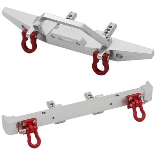 6061 Aluminum Front and Rear Bumper Set with D-Ring Tow Hooks Bull Bar for MN MN128 for 1/12 RC Crawler Car Upgrade Parts (Silver) - color: Silver